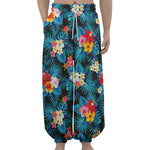 Turquoise Tropical Hawaii Pattern Print Lantern Pants