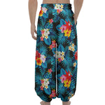 Turquoise Tropical Hawaii Pattern Print Lantern Pants