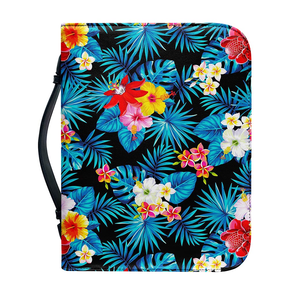 Turquoise Tropical Hawaii Pattern Print Leather Bible Cover