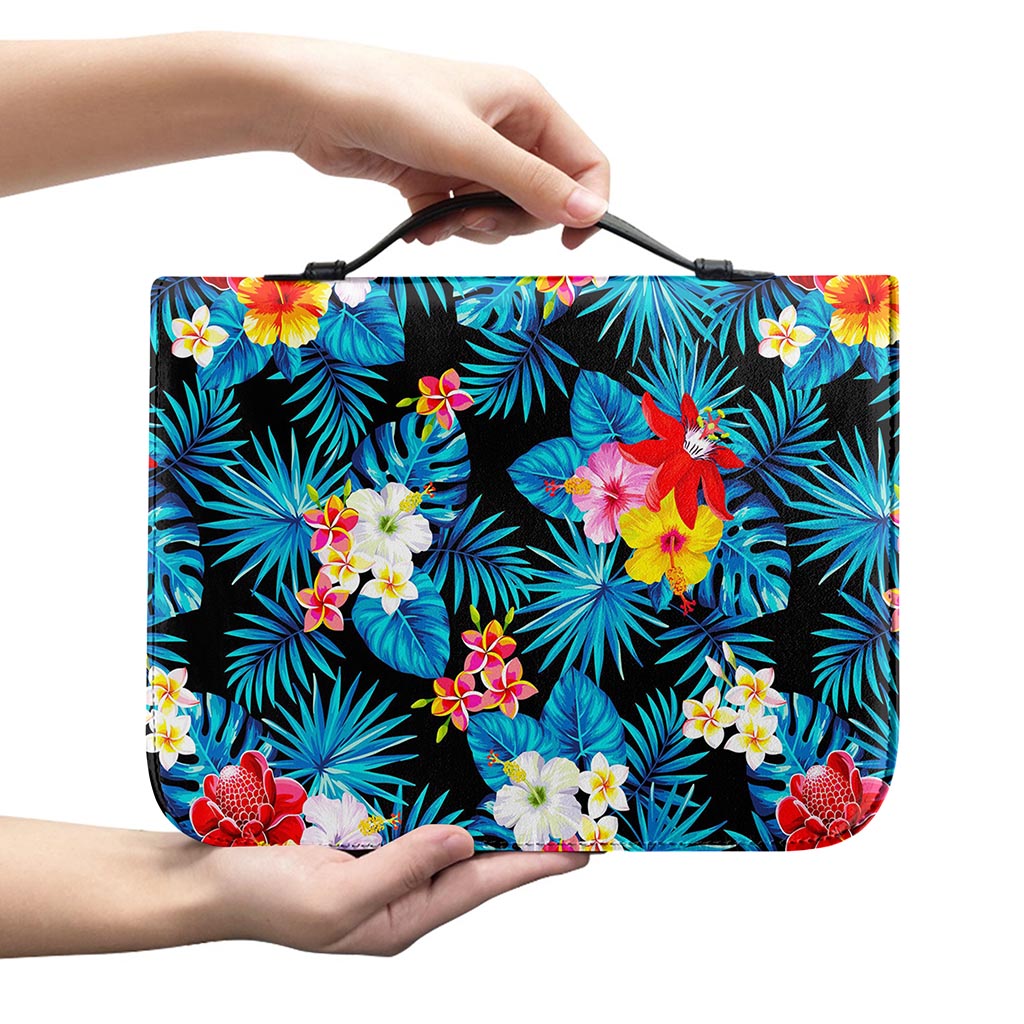 Turquoise Tropical Hawaii Pattern Print Leather Bible Cover