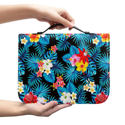 Turquoise Tropical Hawaii Pattern Print Leather Bible Cover