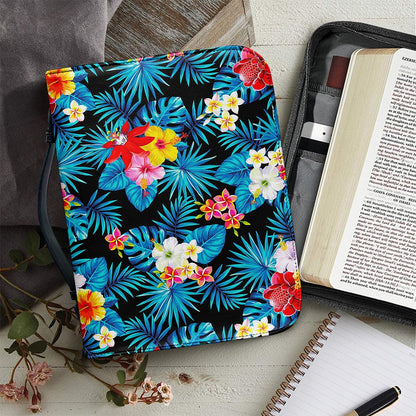 Turquoise Tropical Hawaii Pattern Print Leather Bible Cover
