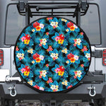 Turquoise Tropical Hawaii Pattern Print Leather Spare Tire Cover