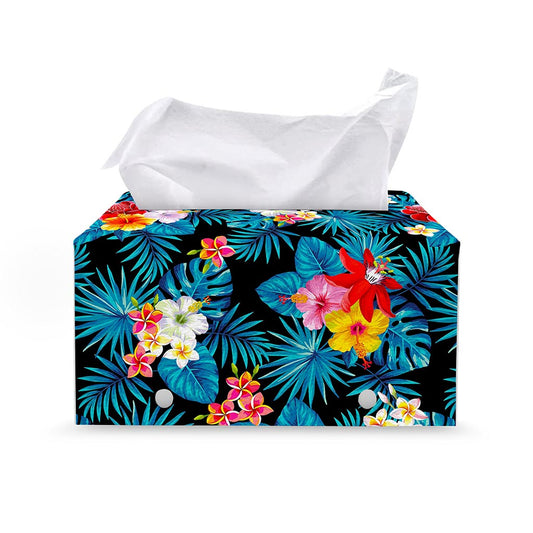 Turquoise Tropical Hawaii Pattern Print Leather Tissue Box Cover