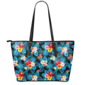 Turquoise Tropical Hawaii Pattern Print Leather Tote Bag With Zipper