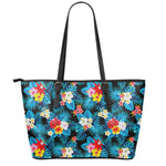 Turquoise Tropical Hawaii Pattern Print Leather Tote Bag