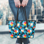 Turquoise Tropical Hawaii Pattern Print Leather Tote Bag