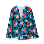 Turquoise Tropical Hawaii Pattern Print Long Sleeve Short Coat