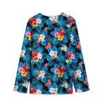 Turquoise Tropical Hawaii Pattern Print Long Sleeve Short Coat