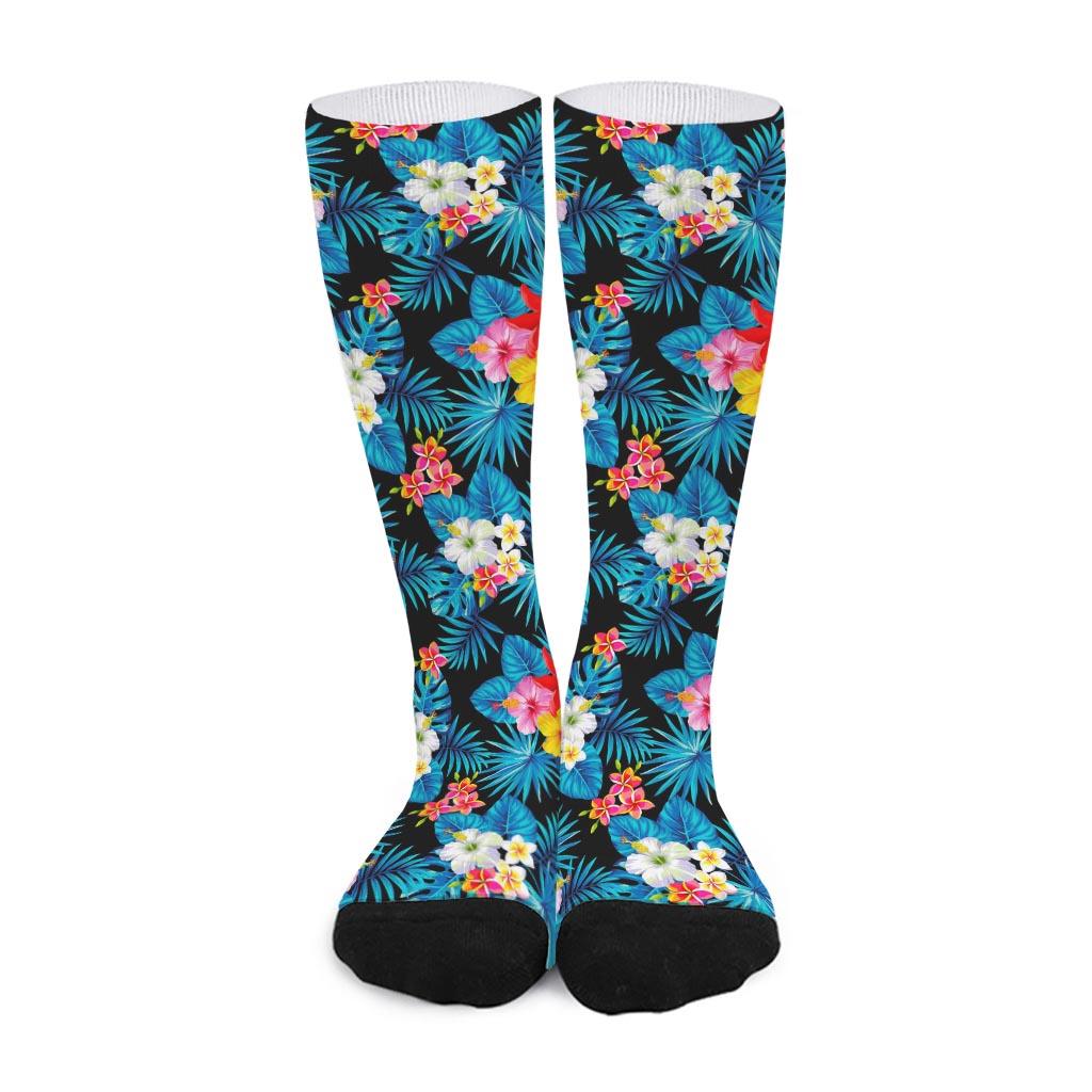 Turquoise Tropical Hawaii Pattern Print Long Socks