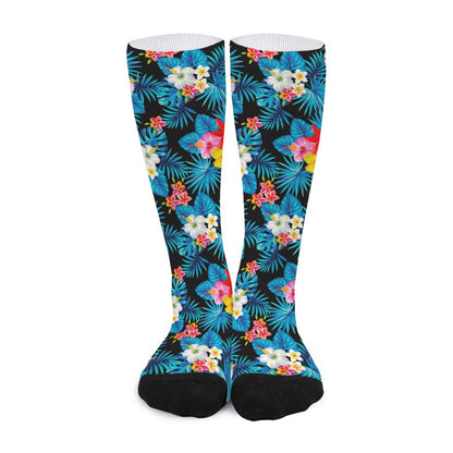 Turquoise Tropical Hawaii Pattern Print Long Socks