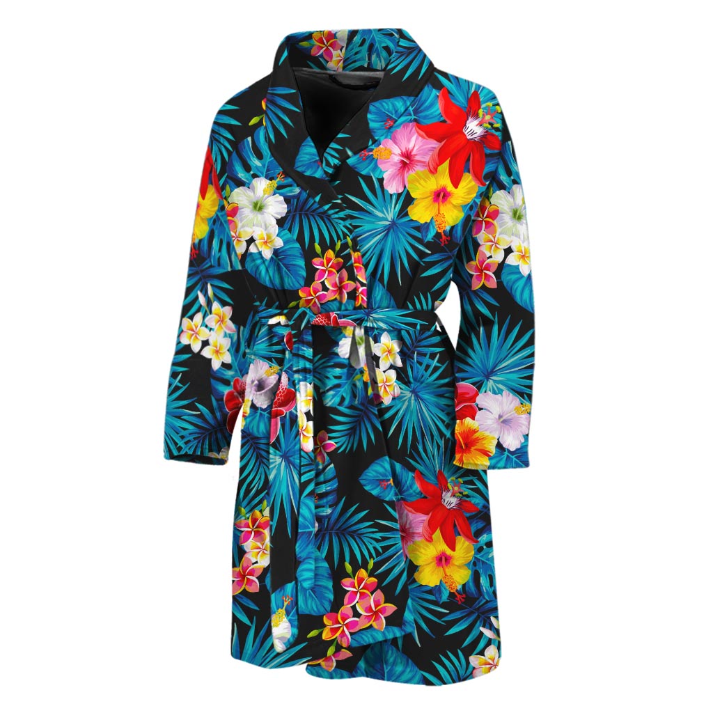 Turquoise Tropical Hawaii Pattern Print Men's Bathrobe