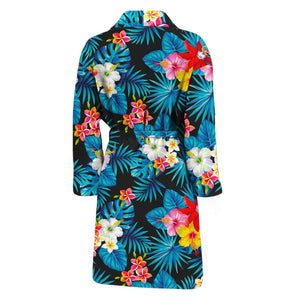 Turquoise Tropical Hawaii Pattern Print Men's Bathrobe