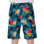 Turquoise Tropical Hawaii Pattern Print Men's Beach Shorts