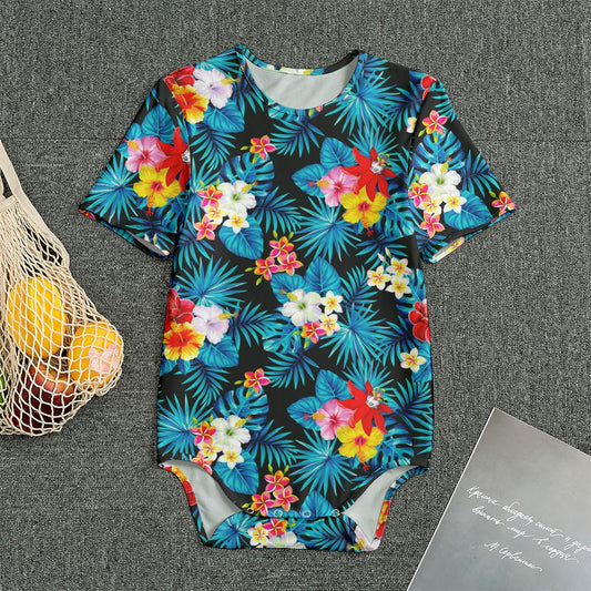 Turquoise Tropical Hawaii Pattern Print Men's Bodysuit