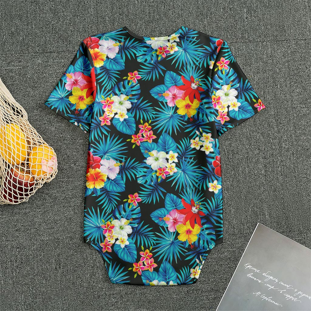 Turquoise Tropical Hawaii Pattern Print Men's Bodysuit