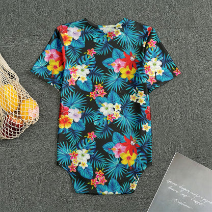 Turquoise Tropical Hawaii Pattern Print Men's Bodysuit