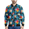 Turquoise Tropical Hawaii Pattern Print Men's Bomber Jacket