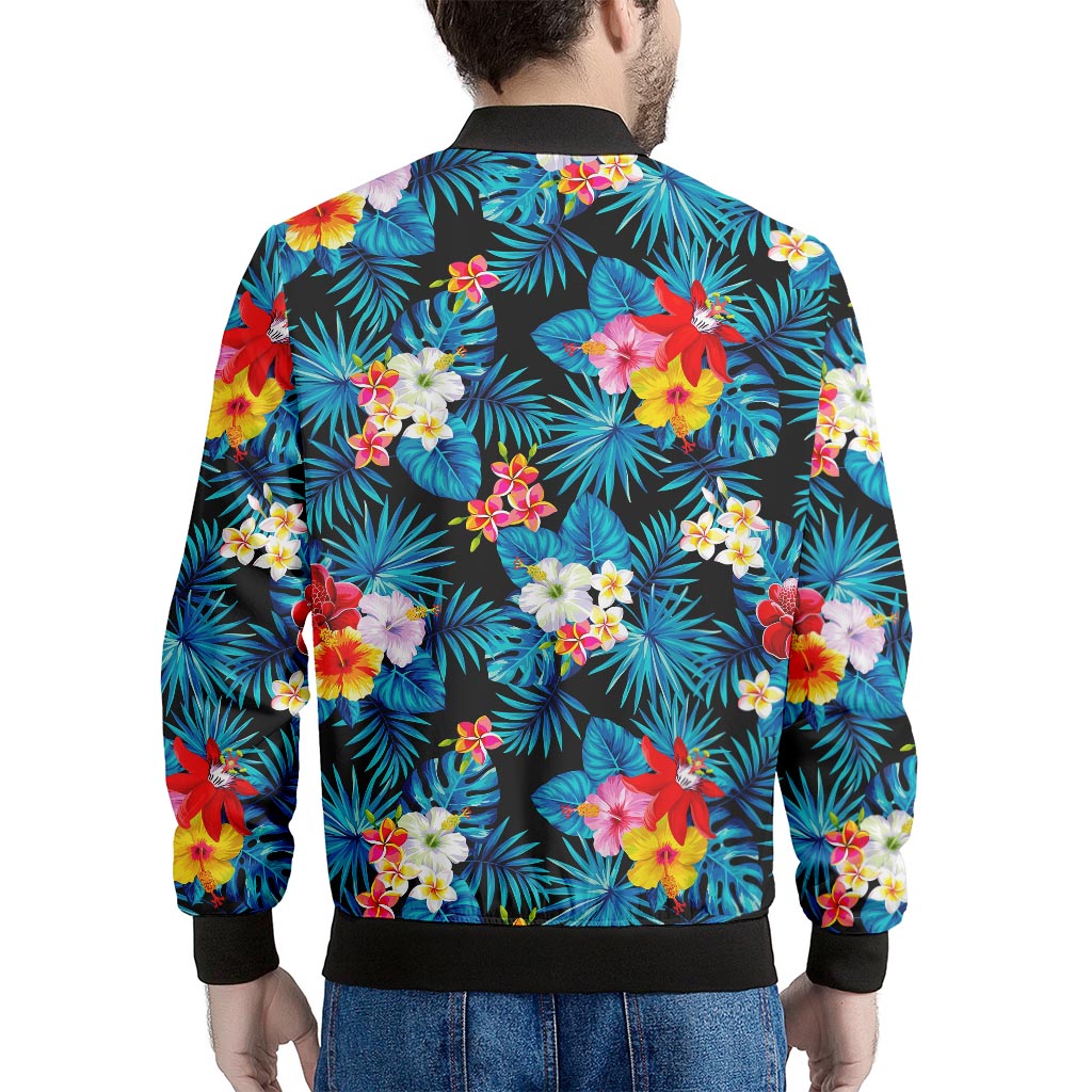 Turquoise Tropical Hawaii Pattern Print Men's Bomber Jacket