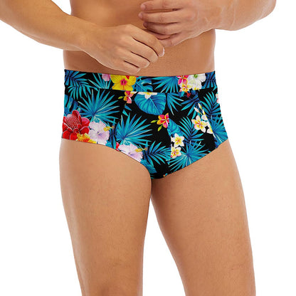 Turquoise Tropical Hawaii Pattern Print Men's Briefs