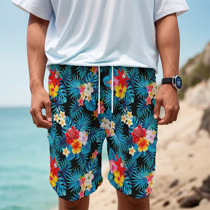Turquoise Tropical Hawaii Pattern Print Men's Cargo Shorts