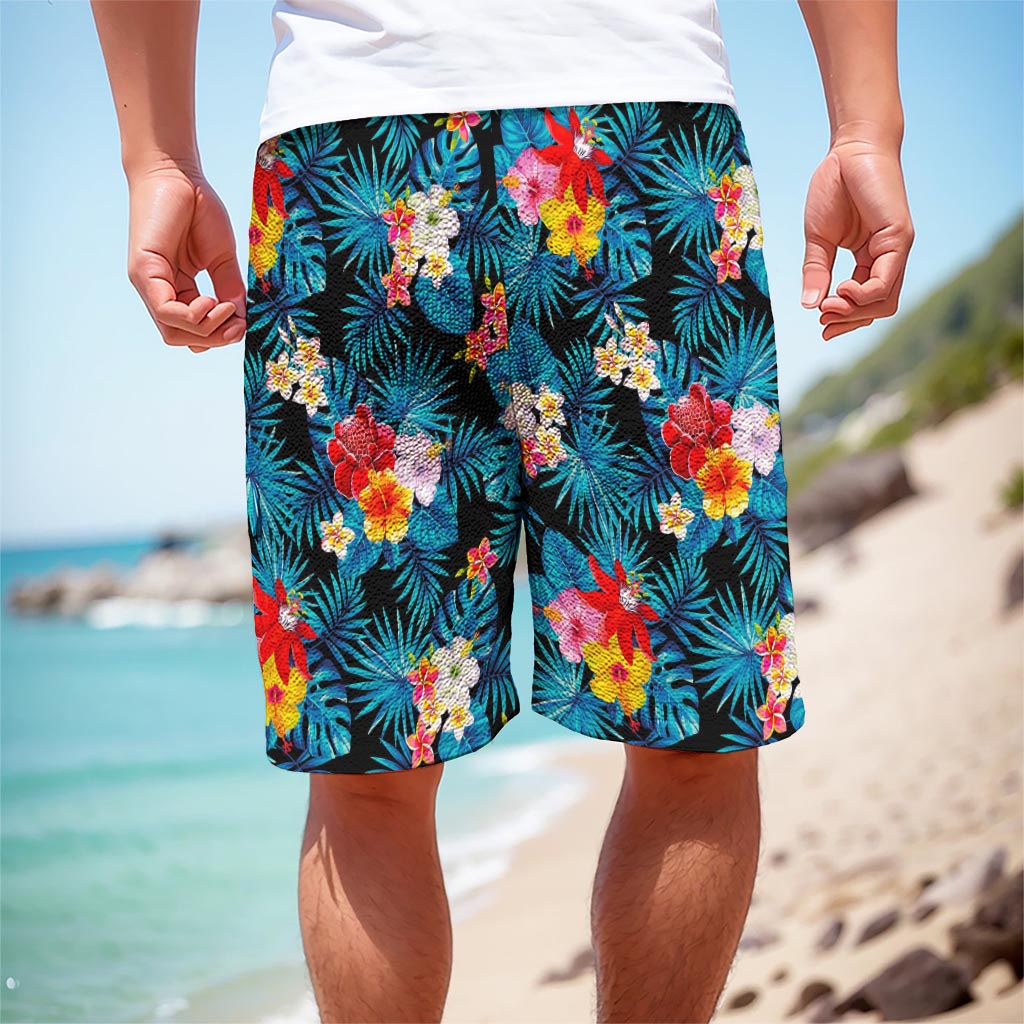 Turquoise Tropical Hawaii Pattern Print Men's Cargo Shorts