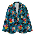 Turquoise Tropical Hawaii Pattern Print Men's Cotton Blazer