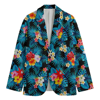 Turquoise Tropical Hawaii Pattern Print Men's Cotton Blazer