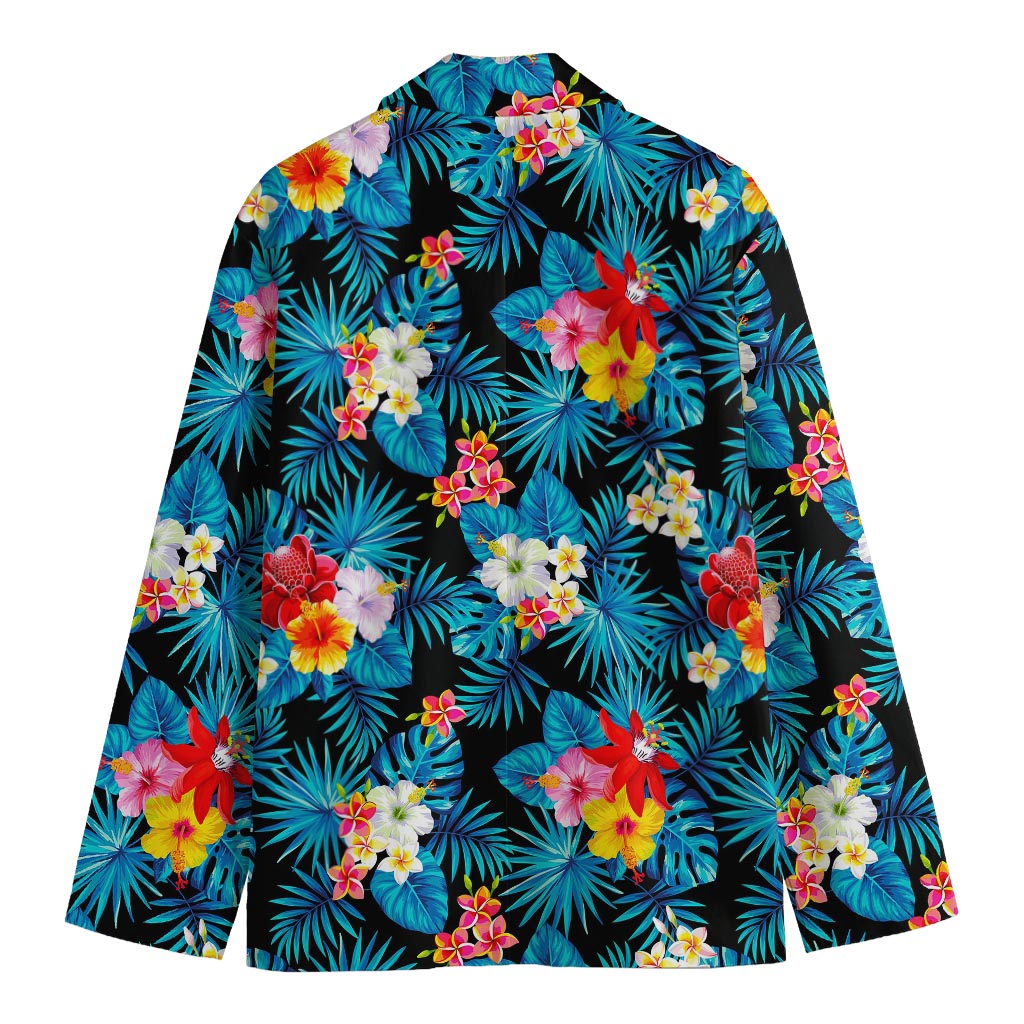 Turquoise Tropical Hawaii Pattern Print Men's Cotton Blazer