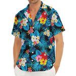Turquoise Tropical Hawaii Pattern Print Men's Deep V-Neck Shirt