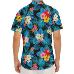 Turquoise Tropical Hawaii Pattern Print Men's Deep V-Neck Shirt