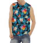 Turquoise Tropical Hawaii Pattern Print Men's Fitness Tank Top