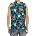 Turquoise Tropical Hawaii Pattern Print Men's Fitness Tank Top