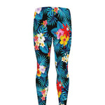 Turquoise Tropical Hawaii Pattern Print Men's leggings