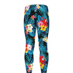 Turquoise Tropical Hawaii Pattern Print Men's leggings