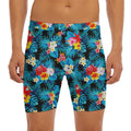 Turquoise Tropical Hawaii Pattern Print Men's Long Boxer Briefs
