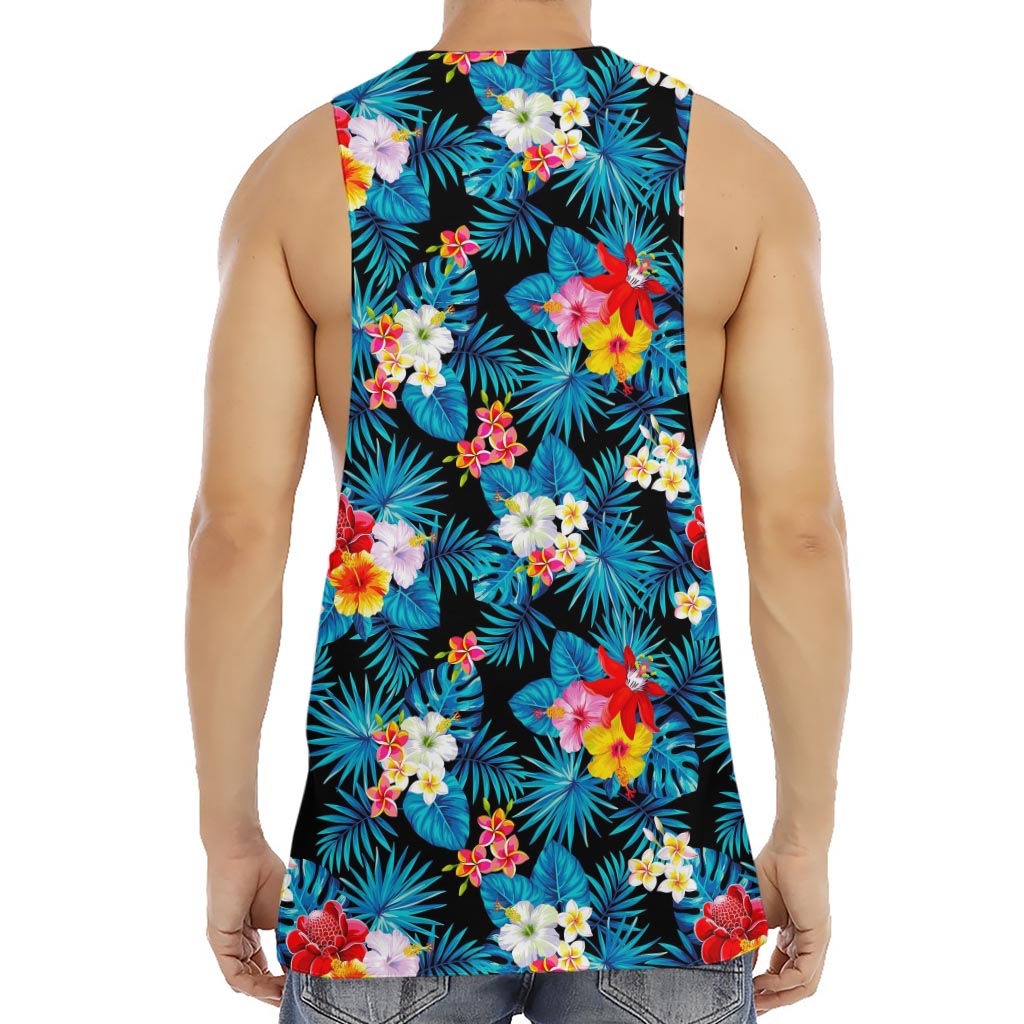 Turquoise Tropical Hawaii Pattern Print Men's Muscle Tank Top