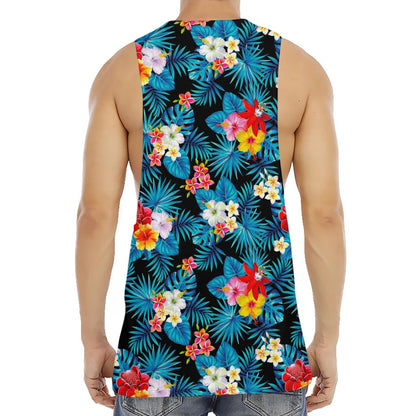 Turquoise Tropical Hawaii Pattern Print Men's Muscle Tank Top