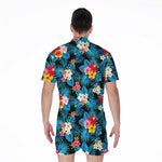 Turquoise Tropical Hawaii Pattern Print Men's Rompers