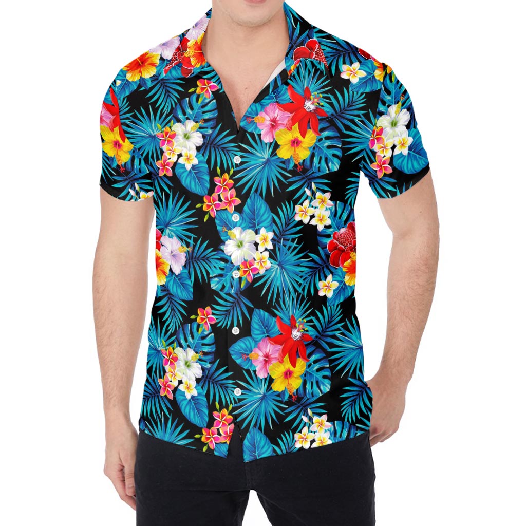 Turquoise Tropical Hawaii Pattern Print Men's Shirt
