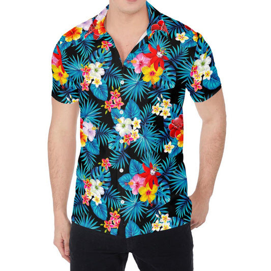 Turquoise Tropical Hawaii Pattern Print Men's Shirt