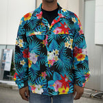 Turquoise Tropical Hawaii Pattern Print Men's Shirt Jacket