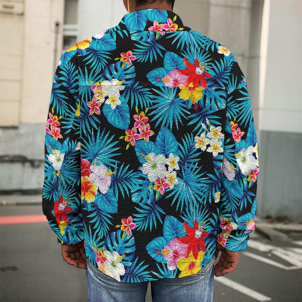 Turquoise Tropical Hawaii Pattern Print Men's Shirt Jacket