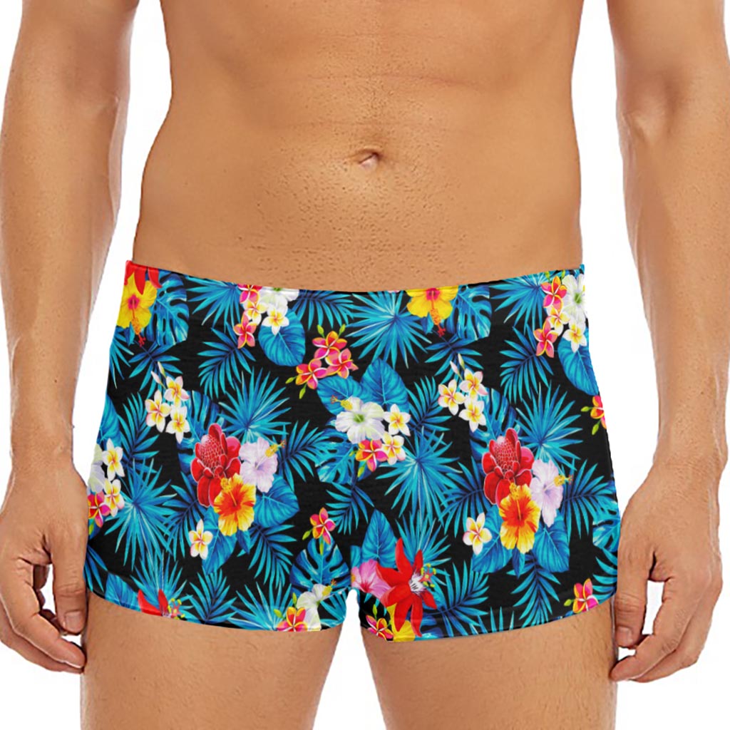 Turquoise Tropical Hawaii Pattern Print Men's Short Boxer Briefs