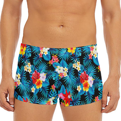 Turquoise Tropical Hawaii Pattern Print Men's Short Boxer Briefs