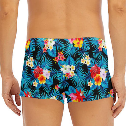 Turquoise Tropical Hawaii Pattern Print Men's Short Boxer Briefs