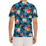 Turquoise Tropical Hawaii Pattern Print Men's Short Sleeve Rash Guard
