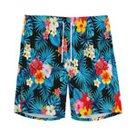Turquoise Tropical Hawaii Pattern Print Men's Sports Shorts