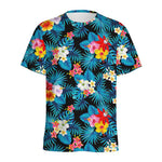 Turquoise Tropical Hawaii Pattern Print Men's Sports T-Shirt