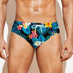 Turquoise Tropical Hawaii Pattern Print Men's Swim Briefs